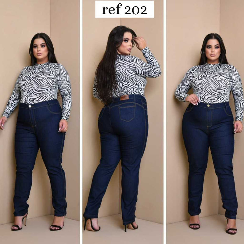 Calça Jeans Feminina Plus Size Cintura Alta Com Lycra Strech Elastano Premium efeito Empina Bumbum Promoção
